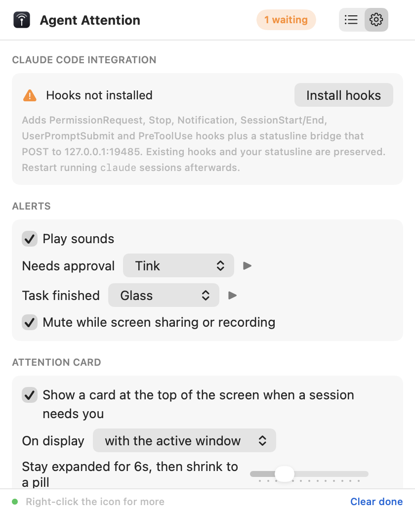 Settings window