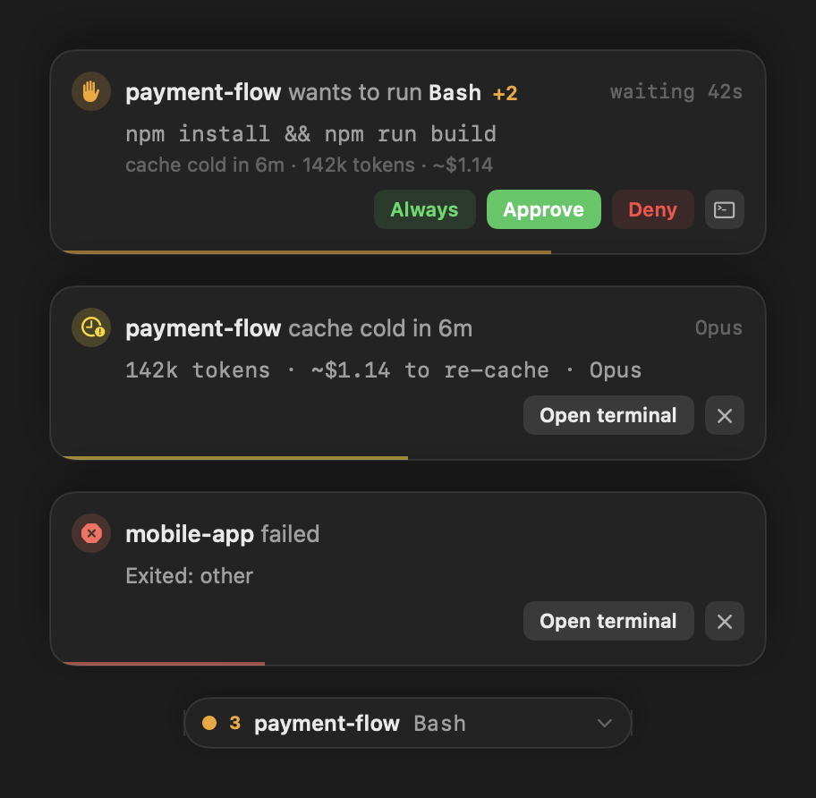 Approval card at the top of the screen